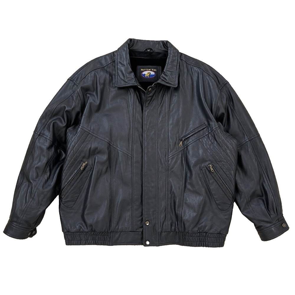 Vintage 90s Falcon Bay 3XLT Black Leather Bomber Jacket Mens Big Tall